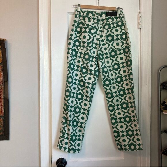 PacSun Eco Flower Green/White Checkerboard High Rise Straight Jeans Size 26 - Picture 2 of 5